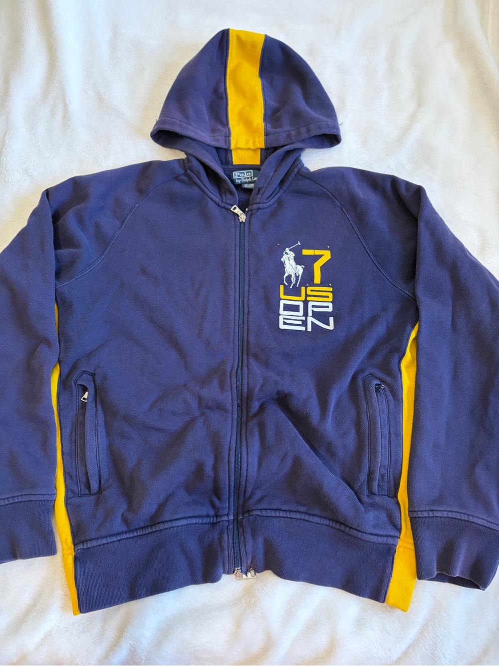 Polo by Ralph Lauren Navy and Yellow US Open Zip Hoodie